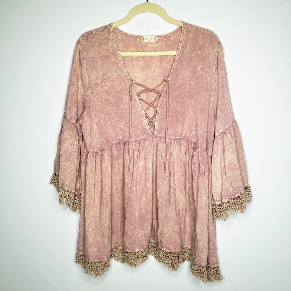 Altar'd State Boho Laced Edge Bell Sleeve Peasant Blouse XL